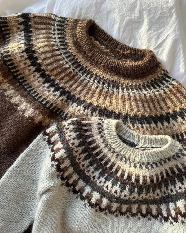 PetiteKnit Celeste Sweater naisten kirjoneulepusero ruskea ja vaalea